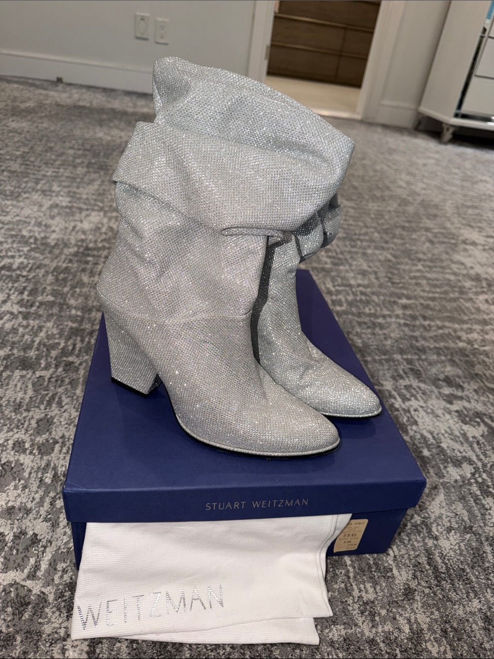 Stuart Weitzman Silver Sparkle Slouch Boots